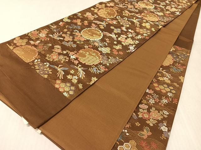 平和屋着物●西陣　橋本テル織物謹製　六通柄袋帯　唐織　雪輪花鳥蝶文　金糸　証紙付き　正絹　逸品　CABK4710vp