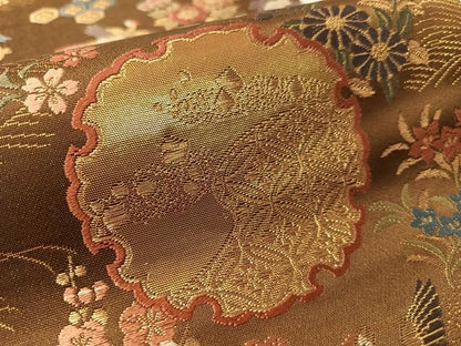 平和屋着物●西陣　橋本テル織物謹製　六通柄袋帯　唐織　雪輪花鳥蝶文　金糸　証紙付き　正絹　逸品　CABK4710vp