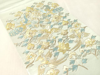 平和屋着物●西陣　川島織物　太鼓柄袋帯　総刺繍　駒刺繍　更紗花喰鳥　銀糸　正絹　逸品　未使用　CABK4712vp