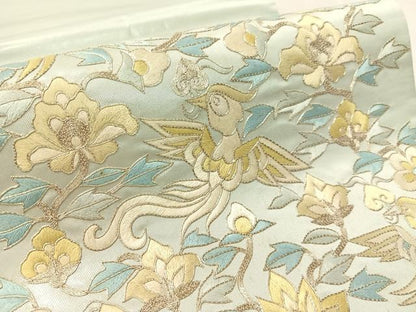 平和屋着物●西陣　川島織物　太鼓柄袋帯　総刺繍　駒刺繍　更紗花喰鳥　銀糸　正絹　逸品　未使用　CABK4712vp