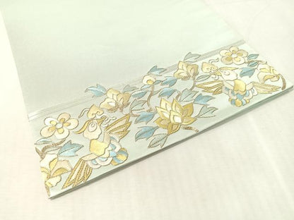 平和屋着物●西陣　川島織物　太鼓柄袋帯　総刺繍　駒刺繍　更紗花喰鳥　銀糸　正絹　逸品　未使用　CABK4712vp