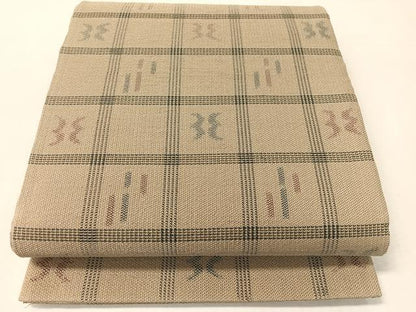 平和屋着物●両面袋帯　格子吉祥文　正絹　逸品　CABK4713vp