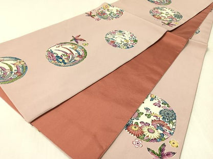 平和屋着物●全通柄　京袋帯　型染め　草花丸文　正絹　逸品　CABK4714vp
