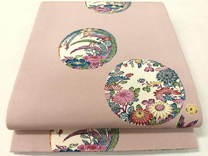 平和屋着物●全通柄　京袋帯　型染め　草花丸文　正絹　逸品　CABK4714vp