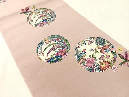 平和屋着物●全通柄　京袋帯　型染め　草花丸文　正絹　逸品　CABK4714vp