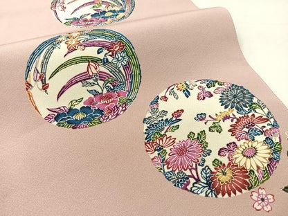 平和屋着物●全通柄　京袋帯　型染め　草花丸文　正絹　逸品　CABK4714vp