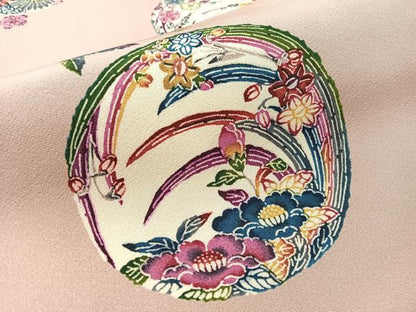 平和屋着物●全通柄　京袋帯　型染め　草花丸文　正絹　逸品　CABK4714vp