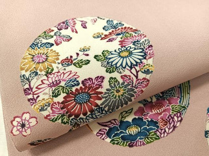平和屋着物●全通柄　京袋帯　型染め　草花丸文　正絹　逸品　CABK4714vp