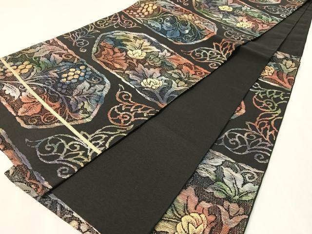 平和屋着物●六通柄袋帯　葡萄唐草文　黒地　金糸　正絹　逸品　CABK4715vp