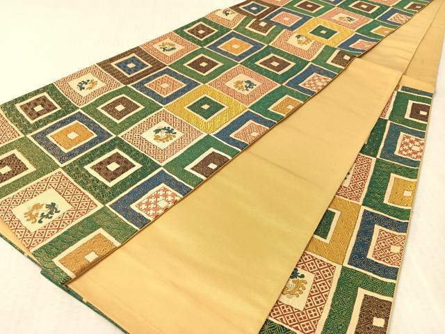 平和屋着物●九谷焼工芸作家・北村隆　六通柄袋帯　色紙石畳双鳳文　金彩　正絹　逸品　未使用　CABK4722vp