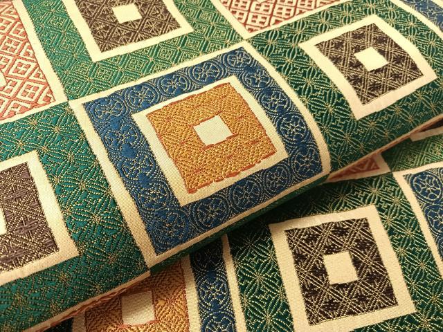 平和屋着物●九谷焼工芸作家・北村隆　六通柄袋帯　色紙石畳双鳳文　金彩　正絹　逸品　未使用　CABK4722vp