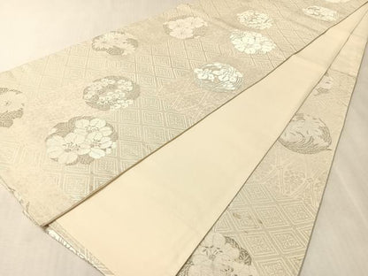 平和屋着物●六通柄袋帯　唐織　市松花丸文　銀糸　正絹　逸品　CABK4723vp