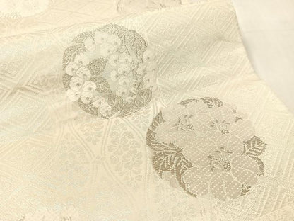 平和屋着物●六通柄袋帯　唐織　市松花丸文　銀糸　正絹　逸品　CABK4723vp