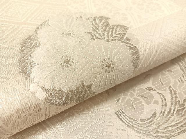 平和屋着物●六通柄袋帯　唐織　市松花丸文　銀糸　正絹　逸品　CABK4723vp