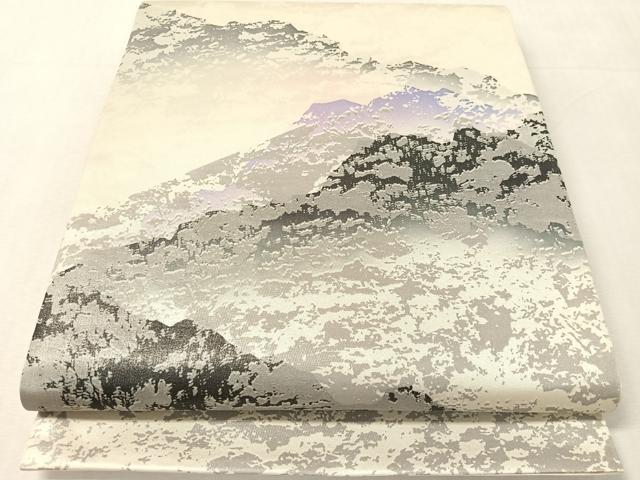平和屋着物●太鼓柄袋帯　遠山風景文　銀糸　正絹　逸品　CABK4725vp