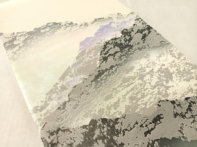 平和屋着物●太鼓柄袋帯　遠山風景文　銀糸　正絹　逸品　CABK4725vp