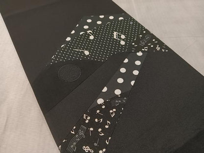 平和屋着物●太鼓柄　京袋帯　切嵌　音符　黒地　正絹　逸品　CABK4727vp