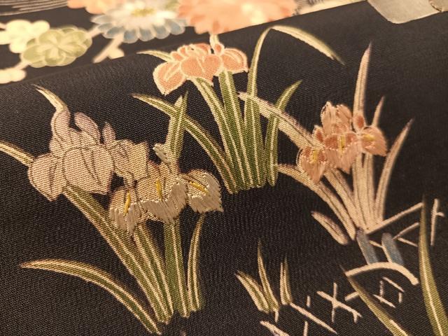 平和屋着物●アンティーク　大正ロマン　全通柄　京袋帯　駒刺繍　御所解文　引き抜き帯　黒地　銀糸　正絹　逸品　CABK4729vp