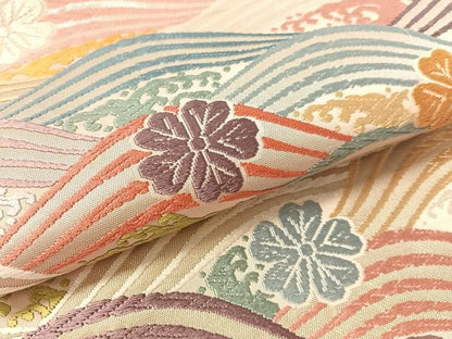 平和屋着物●六通柄袋帯　唐織　立波はな文　金銀糸　正絹　逸品　CABK4736vp