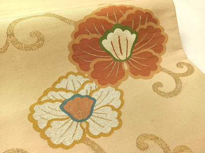 平和屋着物●爪掻き本綴れ　太鼓柄袋帯　牡丹唐草文　金銀糸　正絹　逸品　CABK4737vp