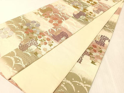 平和屋着物●六通柄袋帯　能衣装唐織　小石丸　草花丸文　金糸　正絹　逸品　CABK4740vp