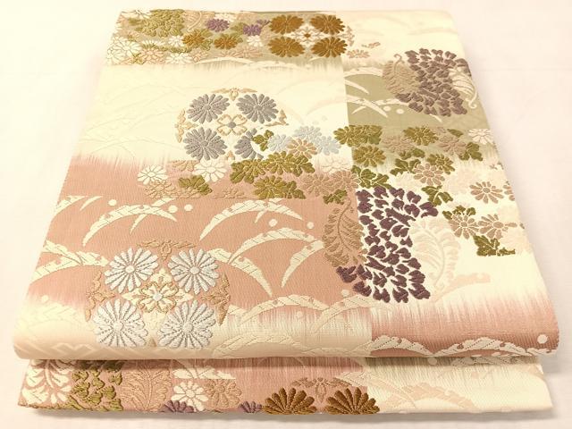 平和屋着物●六通柄袋帯　能衣装唐織　小石丸　草花丸文　金糸　正絹　逸品　CABK4740vp