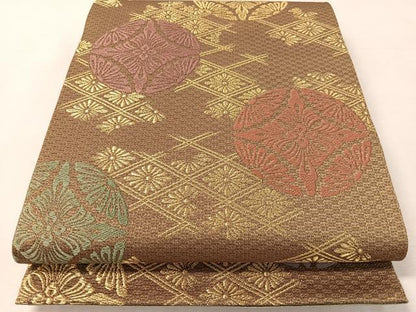 平和屋着物●六通柄袋帯　唐織　花菱丸文　金糸　正絹　逸品　CABK4742vp