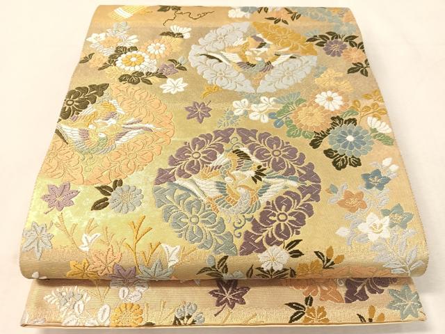 平和屋着物●六通柄袋帯　唐織　七宝小そで文　金糸　引箔　正絹　逸品　CABK4745vp