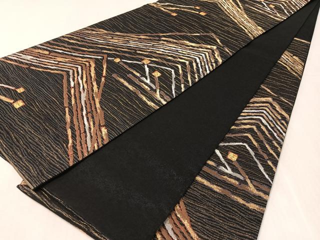 平和屋着物●六通柄袋帯　幾何学文様　金銀糸　正絹　逸品　CABK4748vp