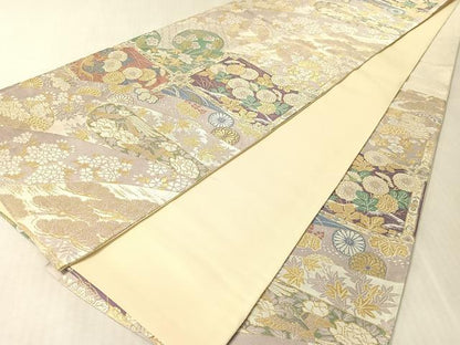 平和屋着物●六通柄袋帯草木染　蒔絵調紹巴　金銀糸　正絹　逸品　CABK4753vp