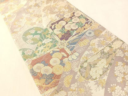 平和屋着物●六通柄袋帯草木染　蒔絵調紹巴　金銀糸　正絹　逸品　CABK4753vp