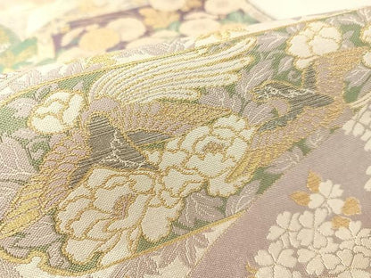 平和屋着物●六通柄袋帯草木染　蒔絵調紹巴　金銀糸　正絹　逸品　CABK4753vp