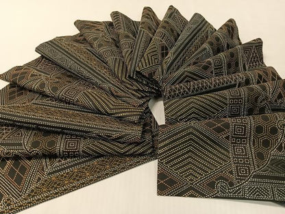 平和屋着物●両面　袋帯　総刺繍　刺し子　雪輪吉祥文　黒地　正絹　逸品　CABK4754vp