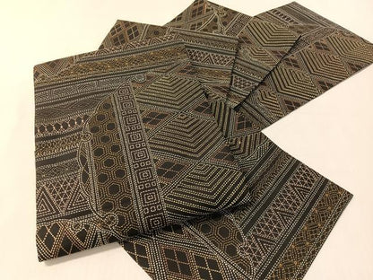 平和屋着物●両面　袋帯　総刺繍　刺し子　雪輪吉祥文　黒地　正絹　逸品　CABK4754vp