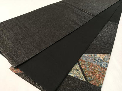 平和屋着物●太鼓柄袋帯　切嵌　更紗鳳凰文　黒地　やまと誂製　正絹　逸品　CABK4759vp