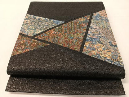 平和屋着物●太鼓柄袋帯　切嵌　更紗鳳凰文　黒地　やまと誂製　正絹　逸品　CABK4759vp