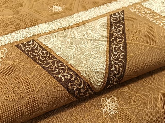 平和屋着物●伝統工芸士　京友禅染色作家　田家鬼彩　全通柄袋帯　幾何学花文　正絹　逸品　CABK4760vp