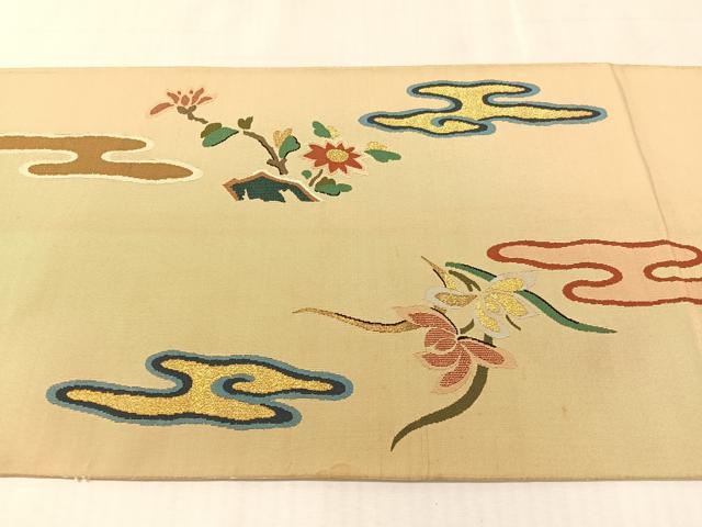 平和屋着物●爪掻き本綴れ　太鼓柄袋帯　霞草花文　金糸　正絹　逸品　CABK4766vp