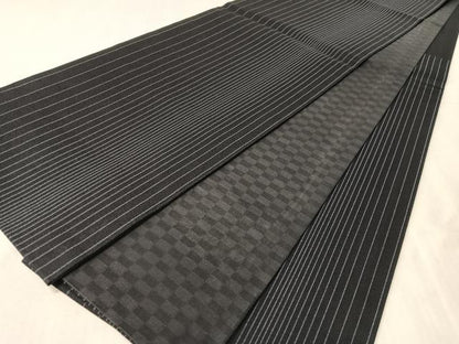 平和屋着物●六通柄袋帯　間道　黒地　正絹　逸品　CABK4767vp