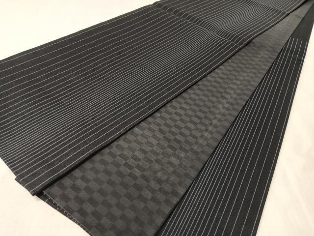 平和屋着物●六通柄袋帯　間道　黒地　正絹　逸品　CABK4767vp