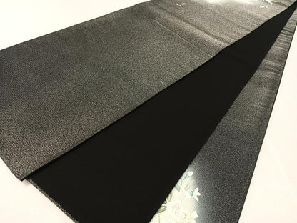 平和屋着物●友禅作家　高橋り明　太鼓柄袋帯　手描き　枝垂れ花文　黒地　銀通し地　さが美扱い　正絹　逸品　未使用　CABK4773vp