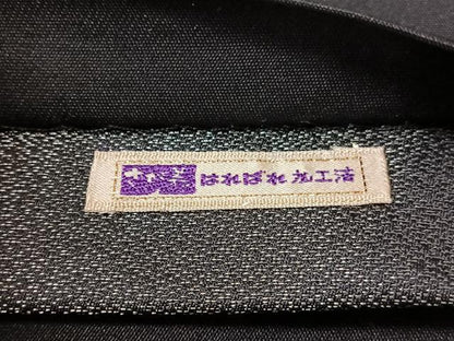 平和屋着物●友禅作家　高橋り明　太鼓柄袋帯　手描き　枝垂れ花文　黒地　銀通し地　さが美扱い　正絹　逸品　未使用　CABK4773vp
