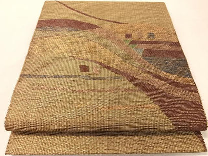 平和屋着物●六通柄袋帯　幾何学文様　金糸　正絹　逸品　CABK4776vp