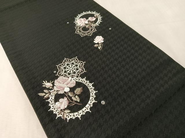 平和屋着物●太鼓柄　京袋帯　刺繍　ラインストーン　バラ　黒地　CABK4779vp