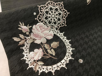平和屋着物●太鼓柄　京袋帯　刺繍　ラインストーン　バラ　黒地　CABK4779vp