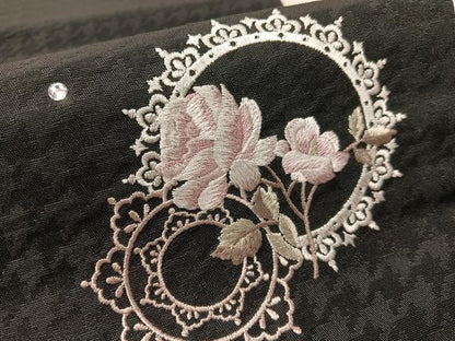 平和屋着物●太鼓柄　京袋帯　刺繍　ラインストーン　バラ　黒地　CABK4779vp