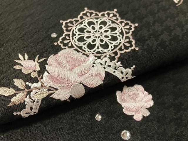 平和屋着物●太鼓柄　京袋帯　刺繍　ラインストーン　バラ　黒地　CABK4779vp