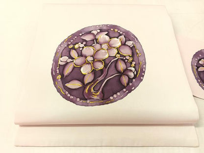 平和屋着物●塩瀬　九寸名古屋帯　ろうけつ染　花絵皿文　正絹　逸品　CABK4783vp