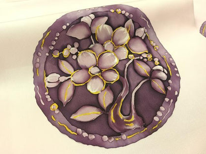 平和屋着物●塩瀬　九寸名古屋帯　ろうけつ染　花絵皿文　正絹　逸品　CABK4783vp