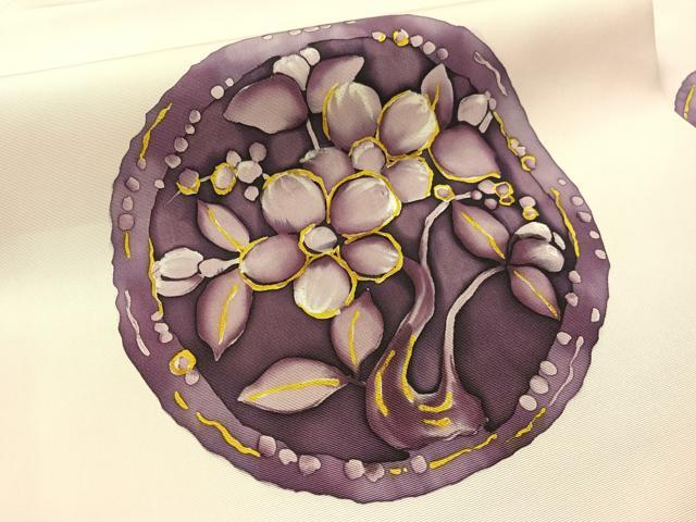 平和屋着物●塩瀬　九寸名古屋帯　ろうけつ染　花絵皿文　正絹　逸品　CABK4783vp
